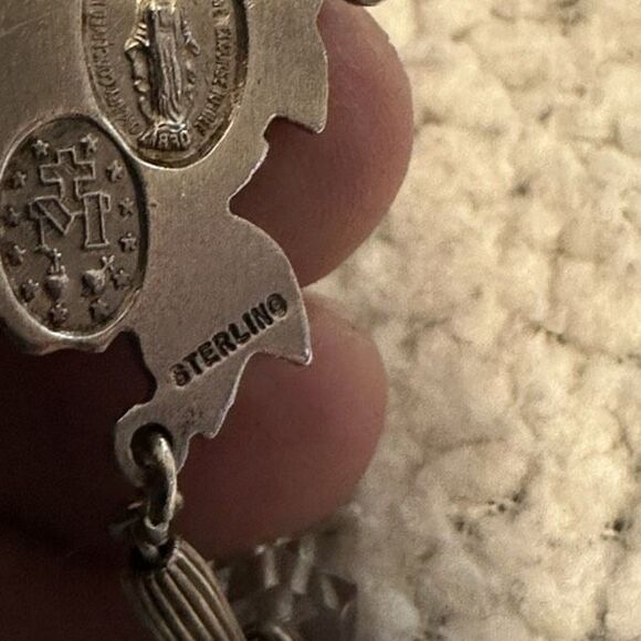 Vintage AFCO Sterling Silver Crucifix with Clear Faceted Crystal Beads Rosary - Picture 7 of 10